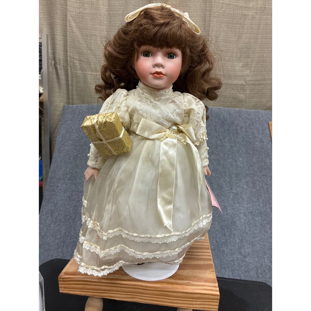 Vintage Doll Collection Porcelain Bisque Doll SunLand Co Victorian Cream Dress